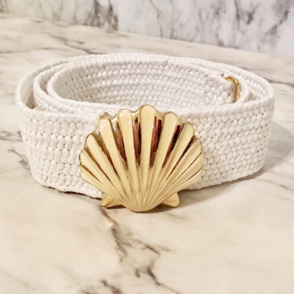Lilly Pulitzer Callie Woven Belt Shell Yeah white seashell elastic stretch XS/S
